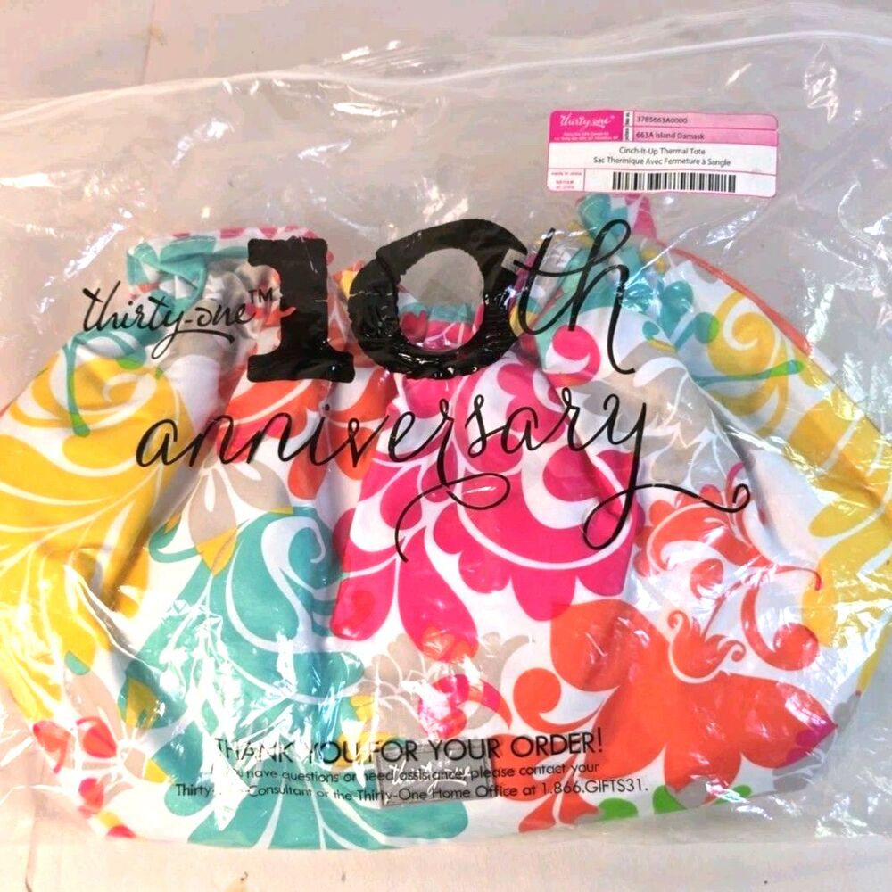 New Thirty-One Cinch It Up thermal tote Bag Sack Island Demask Floral